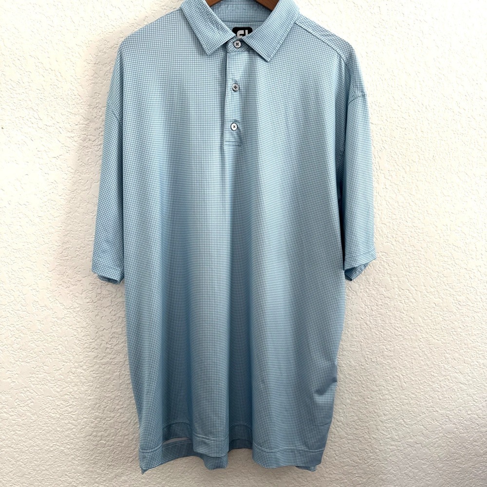 FootJoy Polo Shirt Mens XL Blue Houndstooth Golf Performance Stretch Collared